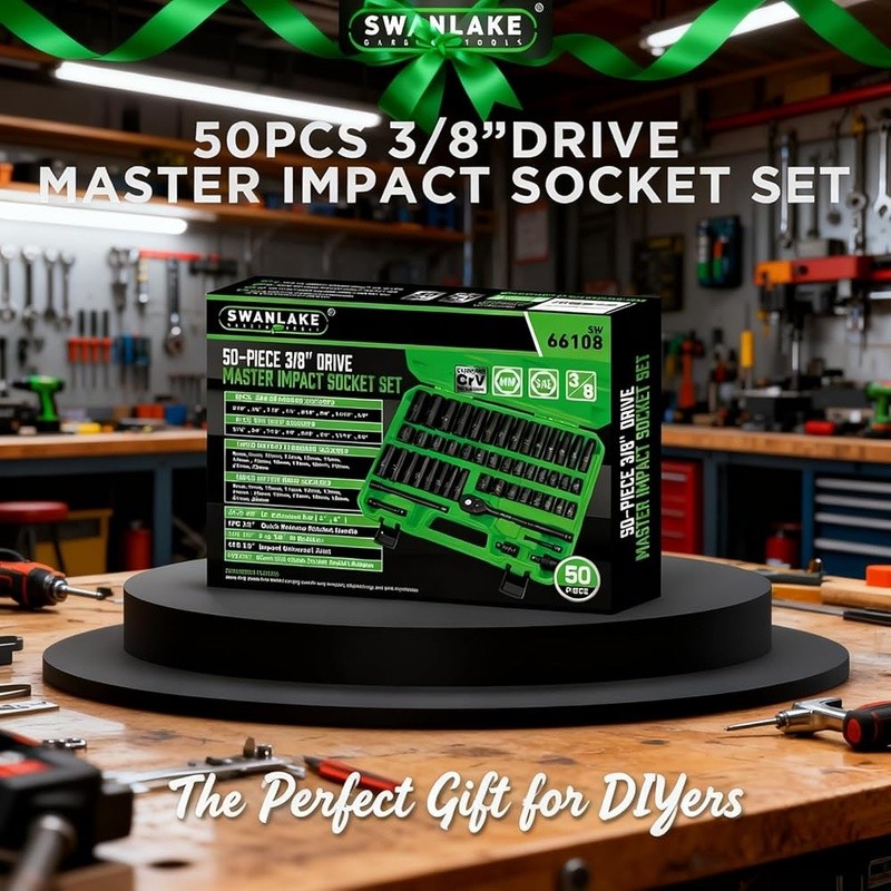 50PC Impact Socket Set 6-Point Chrome Vanadium Automotive Tools Durable Storage