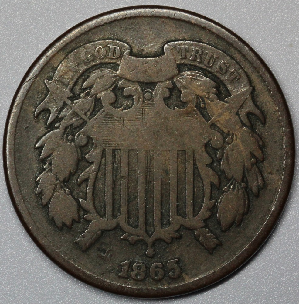 1865 2 cent piece F+