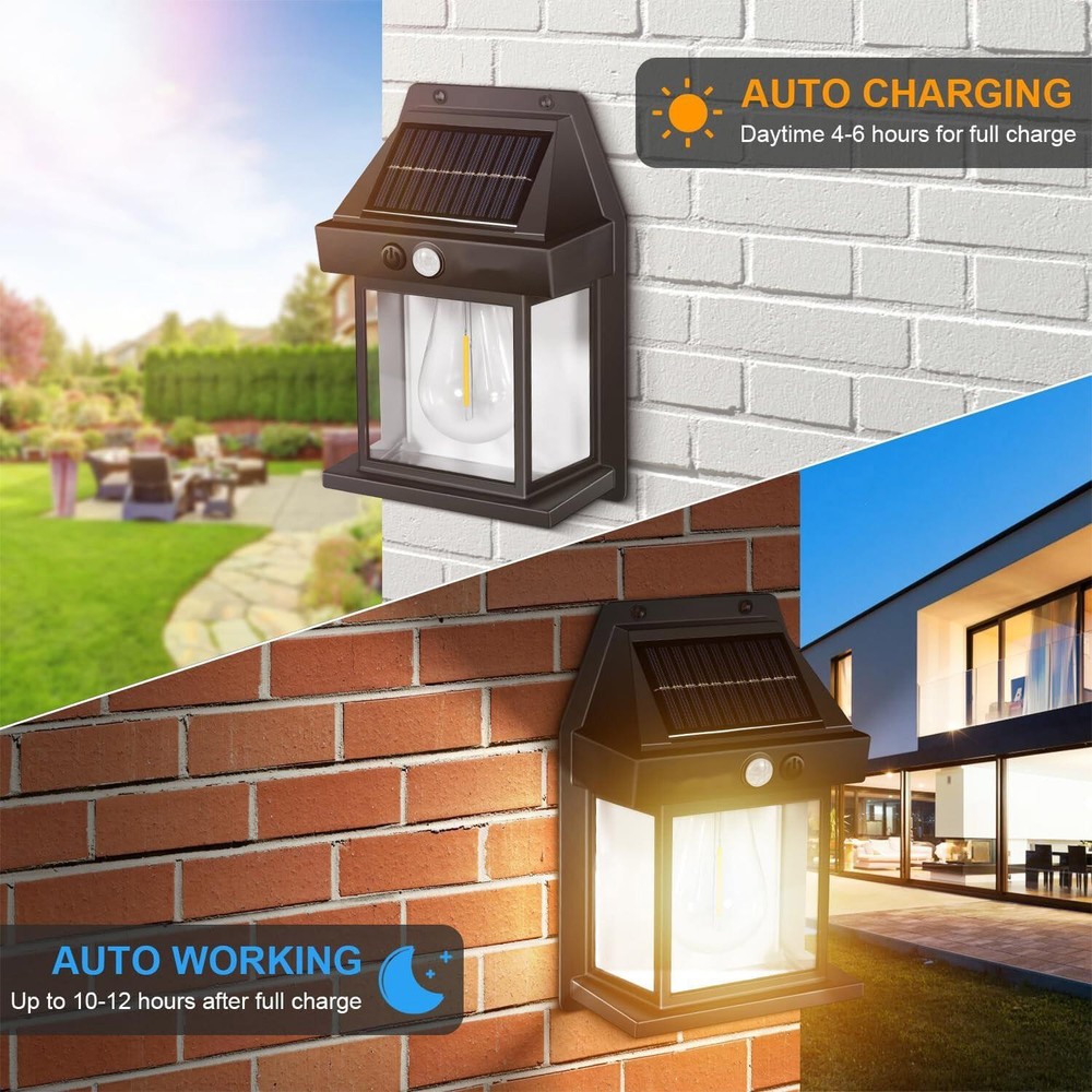 2 Pack LED Solar Wall Light PIR Motion Sensor Outdoor Garden Yard Security Lamp