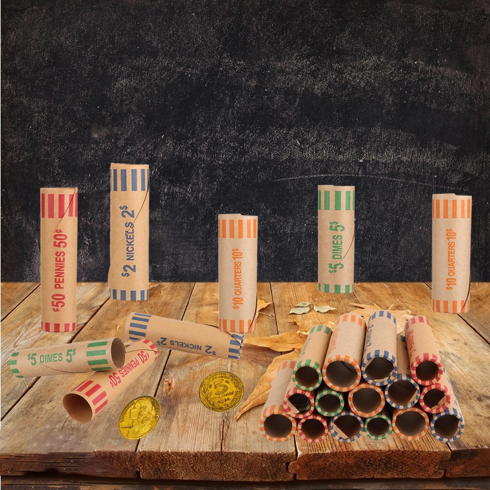 512 PCS Preformed Coin Wrappers Assorted Change Rolls Paper Tubes