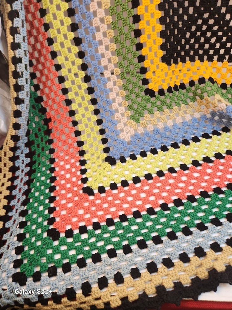Handmade Crochet Granny Square Afghan Blanket 56x56 Rainbow Multicolor
