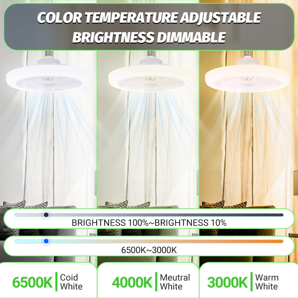 Fan For E27 Socket Light With Remote, Ceiling Fan Adjustable Smart LED Fan