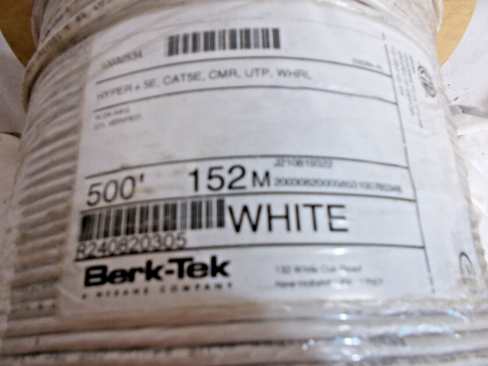 500 ft spool of Berk-Tek Category 5e cable-- white