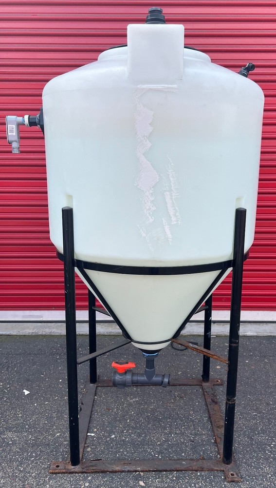 85 Gallon Polyethylene Conical Bottom Tank, with Stand - Pre Owned