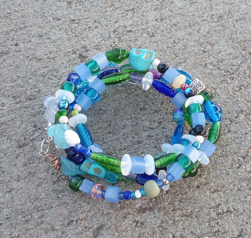 Blue & Green Glass Beaded Bracelets