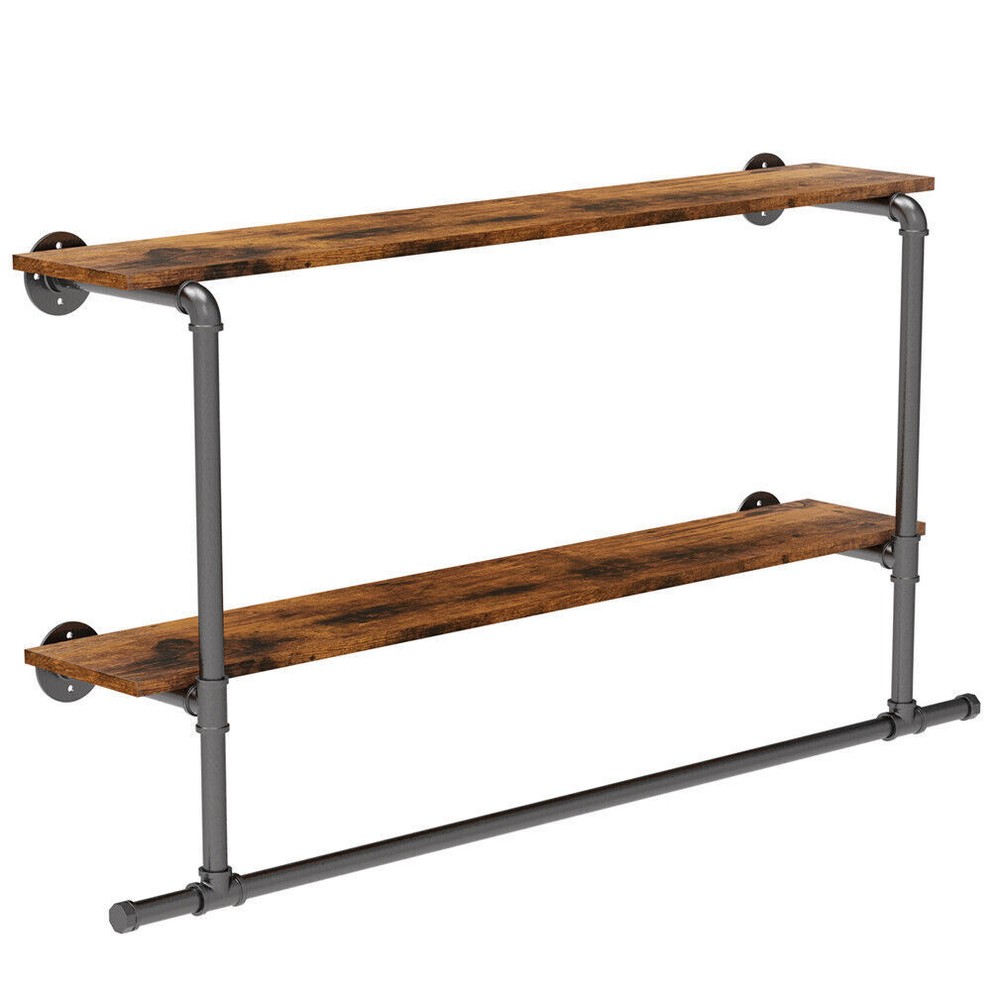 Clothes Rack with Shelves Wall Mount Pipe Rack Bedroom Bathroom Laundry Storage