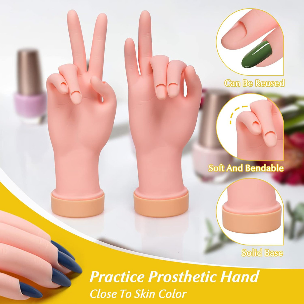 2 Pack Right Hands Practice Nail Tips Art Trainer Training Hand Tool Flexible Be