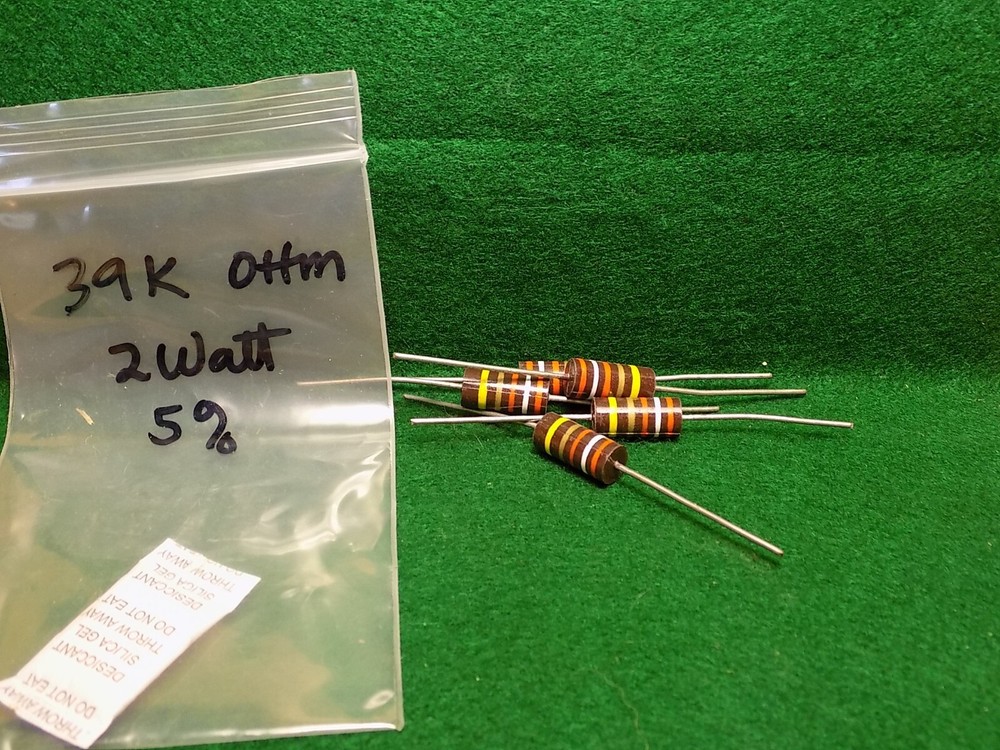 (1) 5 Pack Carbon Comp 39K OHM 2 Watt 5% Resistors NOS