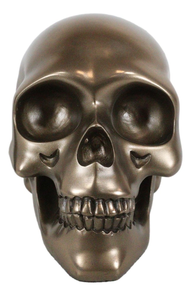 Decorative Bronze Colored Skull Head Skeleton Figurine Statue
