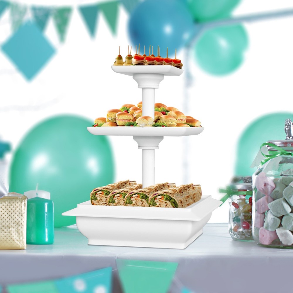 3-Tier Cupcake Stand Square Display Stand Dessert Table Display Set, White