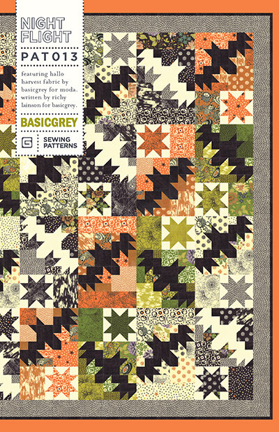 Night Flight ~ BasicGrey Quilt Pattern ~ Halloween bats stars pieced Basic Grey