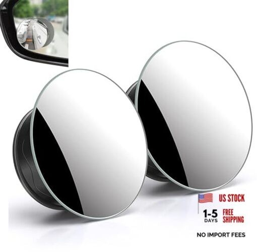 Suction Blind Spot Mirrors, 2 Pcs Black 2 Inch Angle Adjustable Reverse black