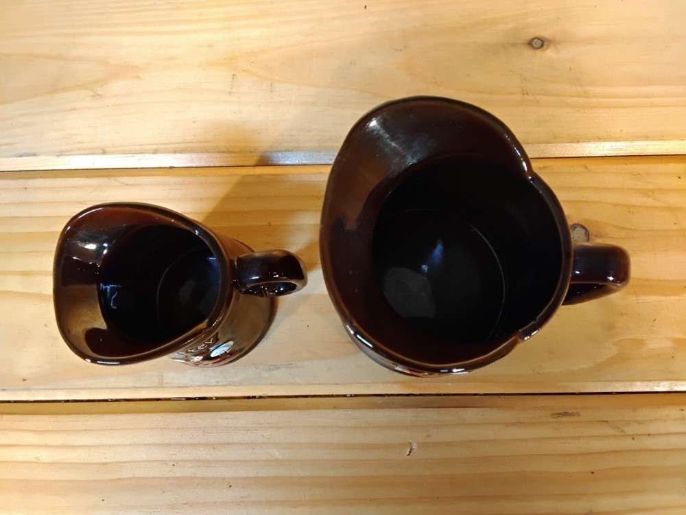 Vintage Redware Pottery Pancake Pitchers