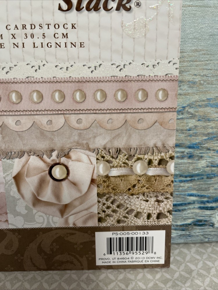 DCWV Lace & Linen Stack 48 Printed Cardstock Sheets 1/2 W/ Glitter