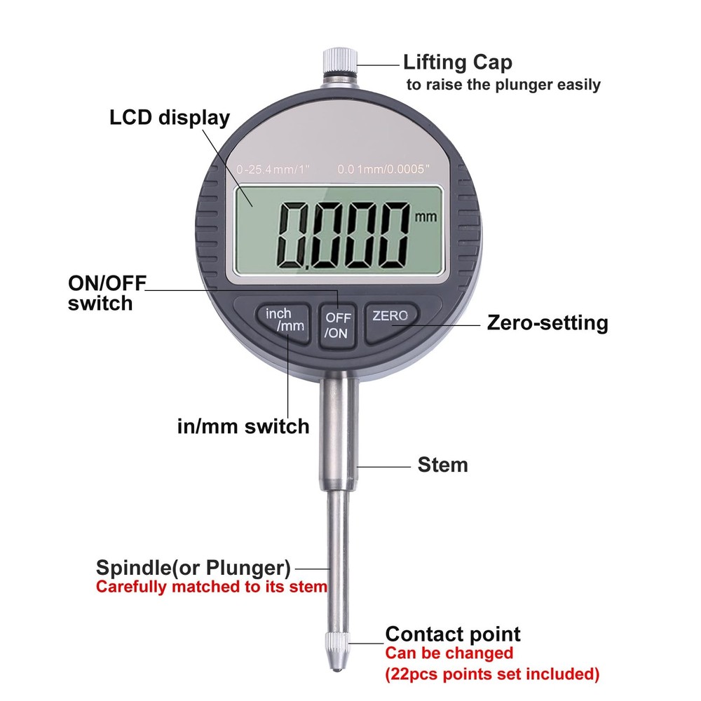 Electronic Digital Dial Indicator with Magnetic Base Holder Fine Adjustable L...