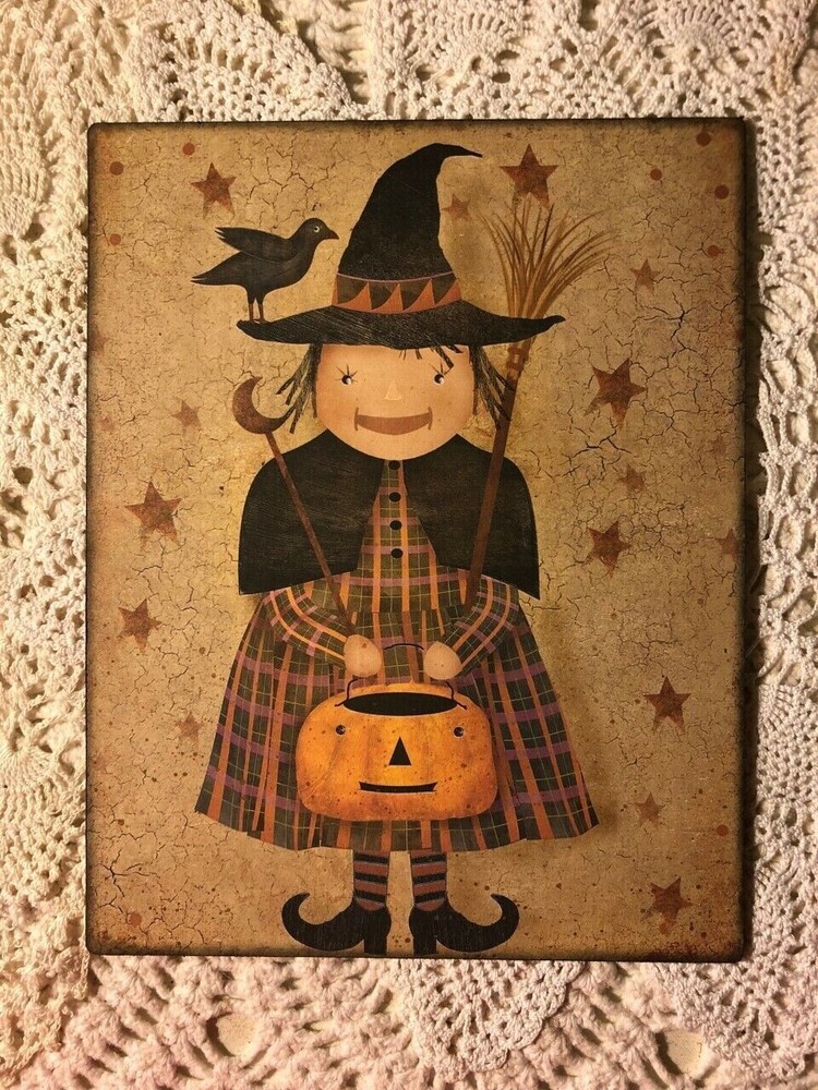 Primitive HALLOWEEN, Little Witch, Handcrafted Plaque Sign
