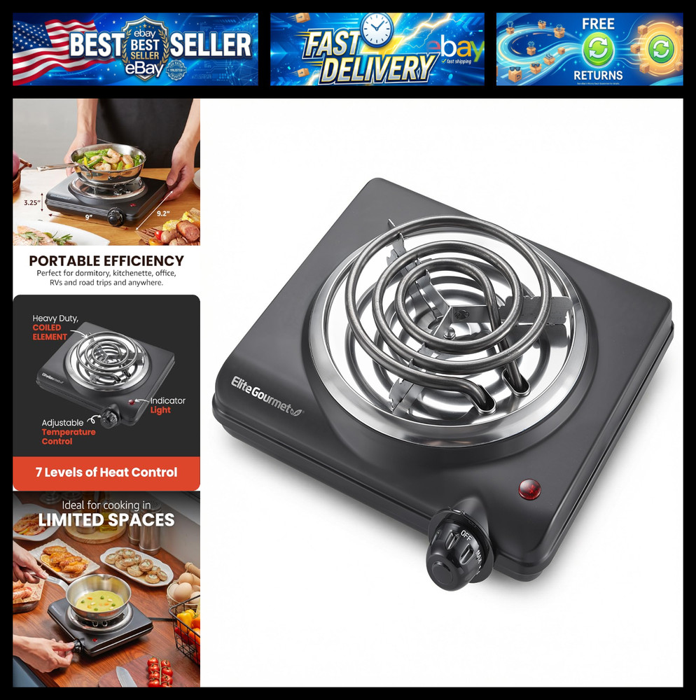Countertop Electric Hot Plate, Single Coiled Burner, Temperature Control, Easy C