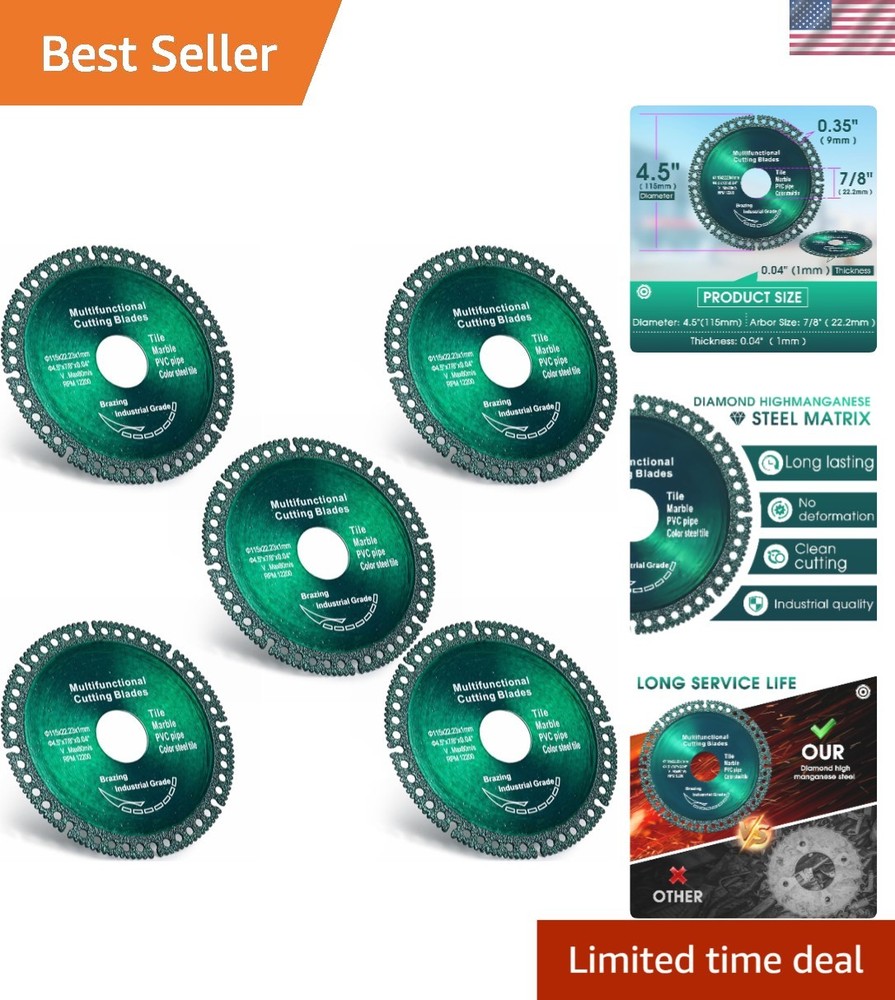 Diamond Cutting Discs Set for Angle Grinder 4.5 Inch 5 Pack Smooth Cutting