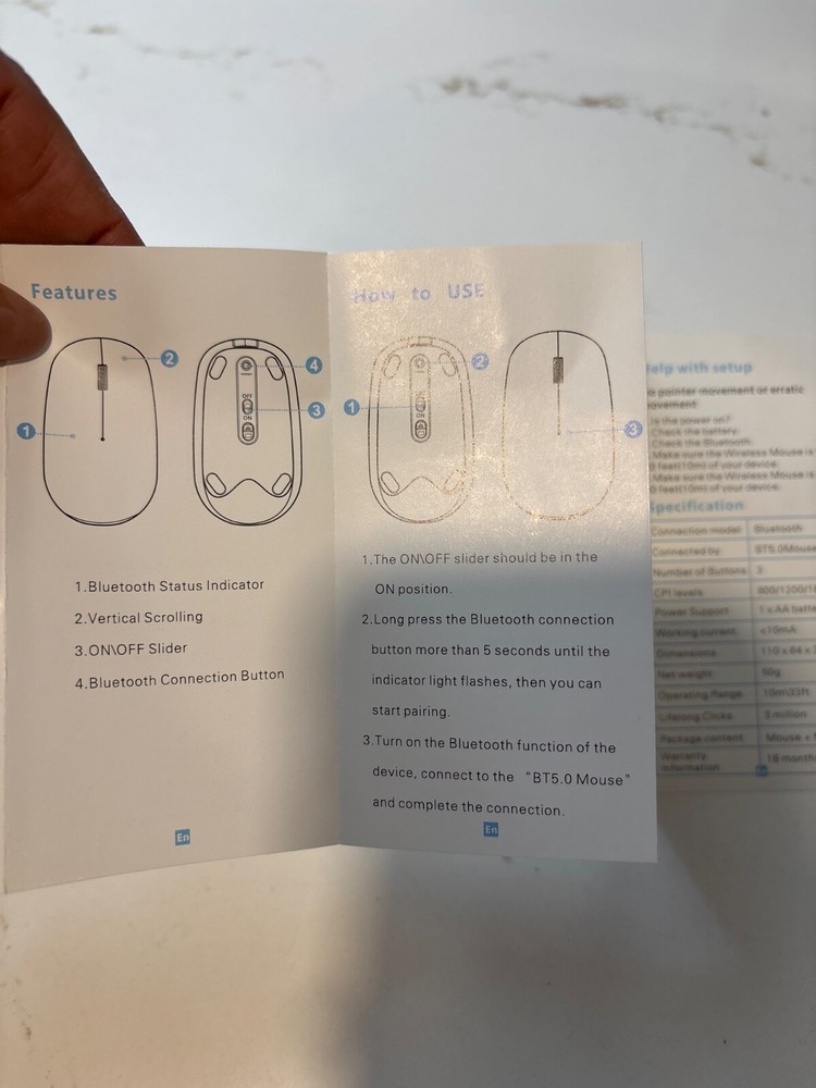 OMOTON wireless Bluetooth 5.0 mouse ultra-thin portable silver