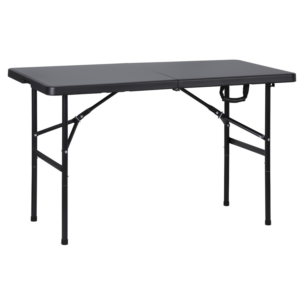 4ft Indoor Outdoor Folding Fold-in-Half Plastic Dining Card Table w/Handle Lock