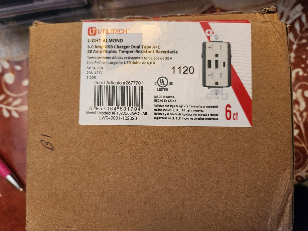 Utilitech 20-Amp Tamper Resistant Residential Decorator USB Outlet 6pk (B1)