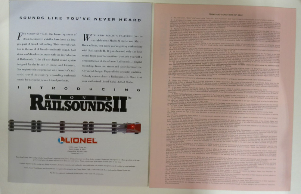 1994 Lionel Train Master & Electric Trains & Accessories Catalogs & Order Forms