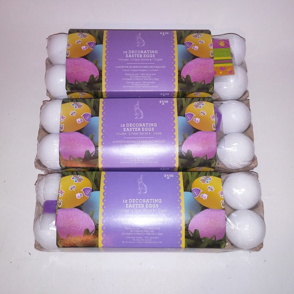 Set of 36 Easter Eggs Solid White for Decorating Includes Paper Stands & Dipper