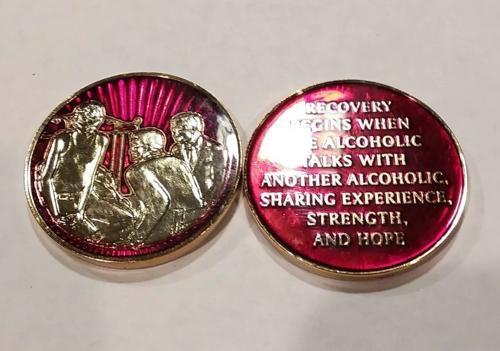 AA Sponsor Coin Medallion Mandarin Red Enamel Alcoholics Anonymous Chip