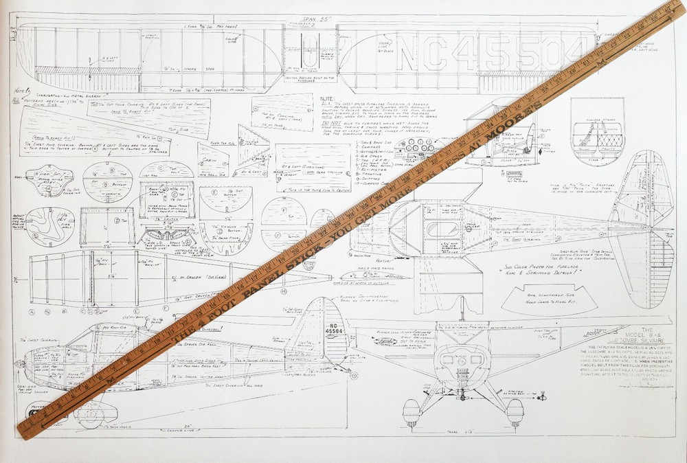 LUSCOMBE 8-A SILVAIRE PLANS + SCALE DOCUMENTATION for 35" FF Scale Model Plane