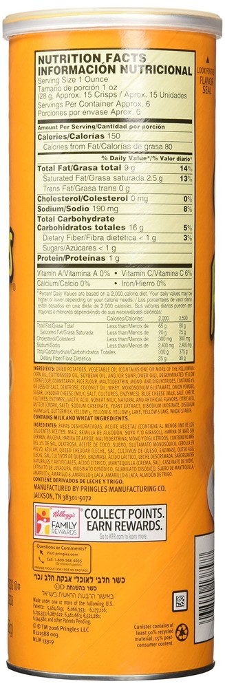 Pringles Cheddar Cheese Crisps, 5. 5 Ounce - 14 per case.