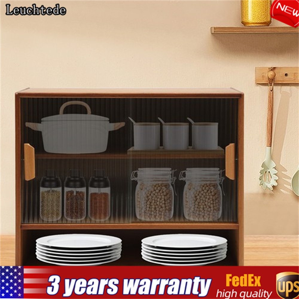 Kitchen Pantry Sideboard Bamboo Small Storage Cabinet Sliding Door Cupboard
