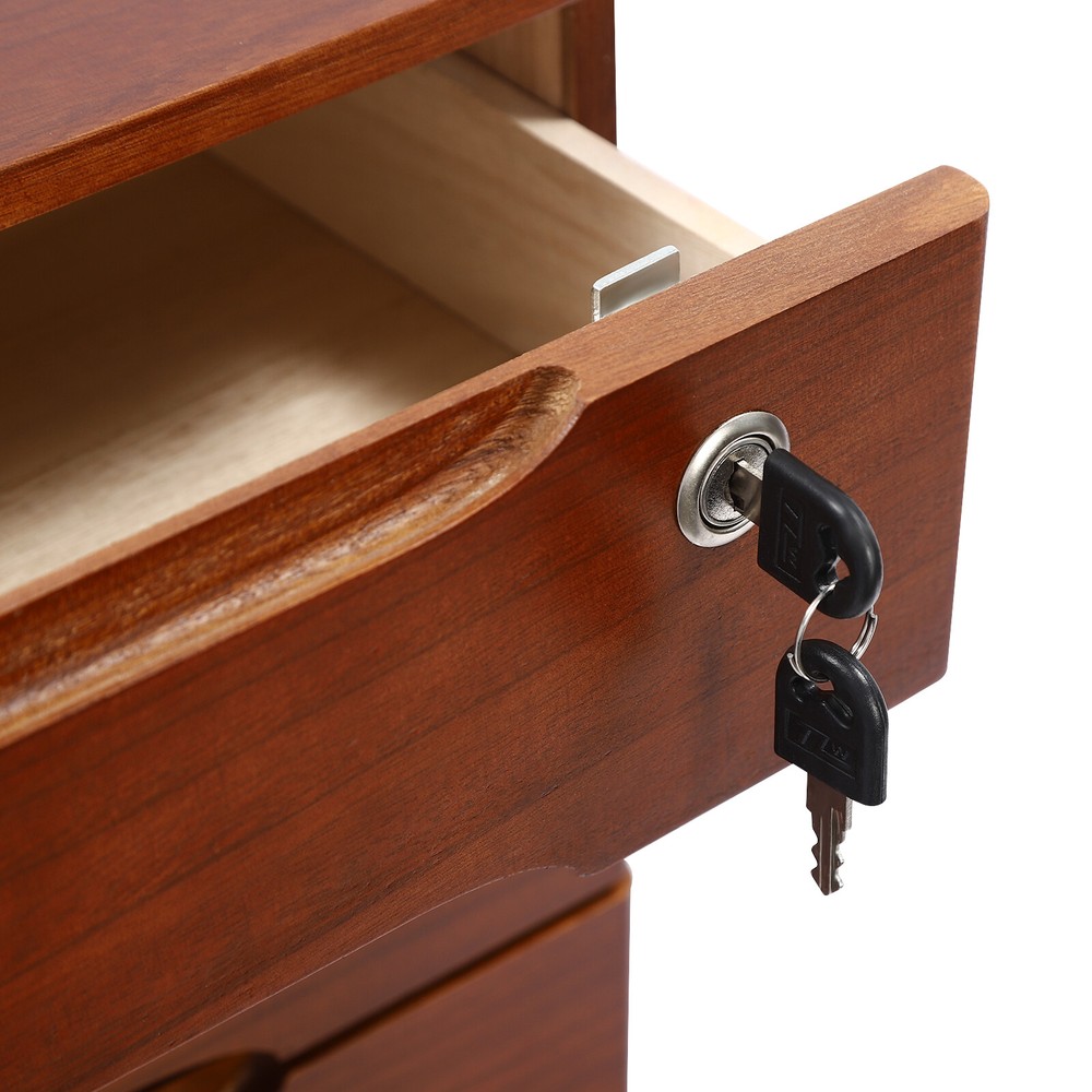 3-Tier File Cabinet Organizer Walnut Desktop Storage Box with Lockable 3 Drawers