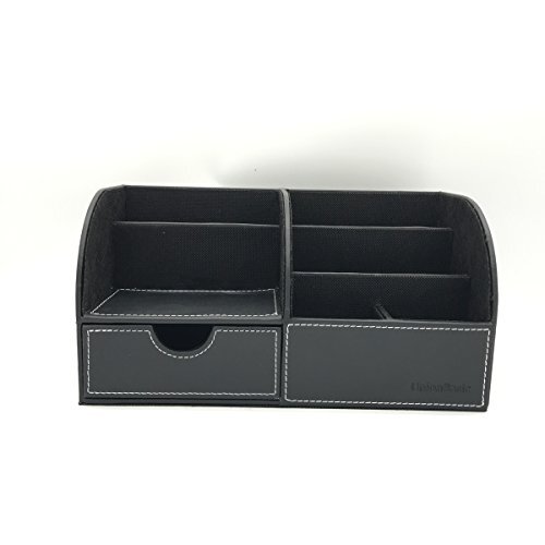 Office Desk Organizer - Multifunctional PU Leather Desktop Storage Box - Black