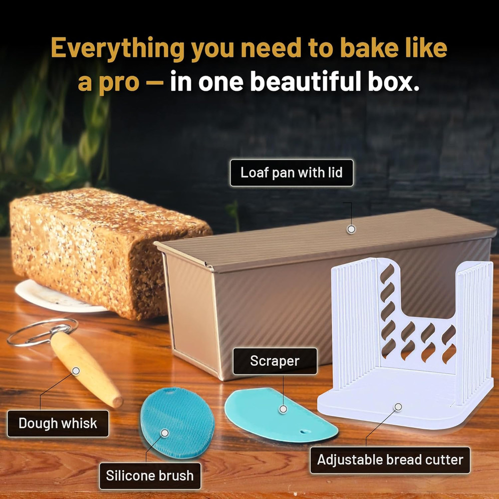 5-Pack Pullman Loaf Pan with Lid – Sourdough Loaf Pan Set, Includes Dough Scrape
