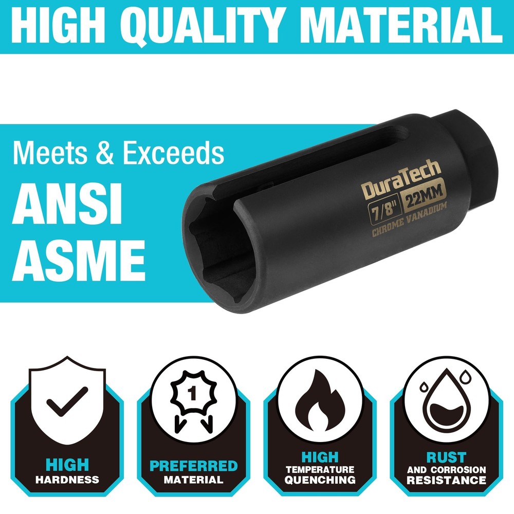 22mm O2 Oxygen Sensor Socket 3/8 Drive DURATECH 7/822mm Remover Tool Steel Side