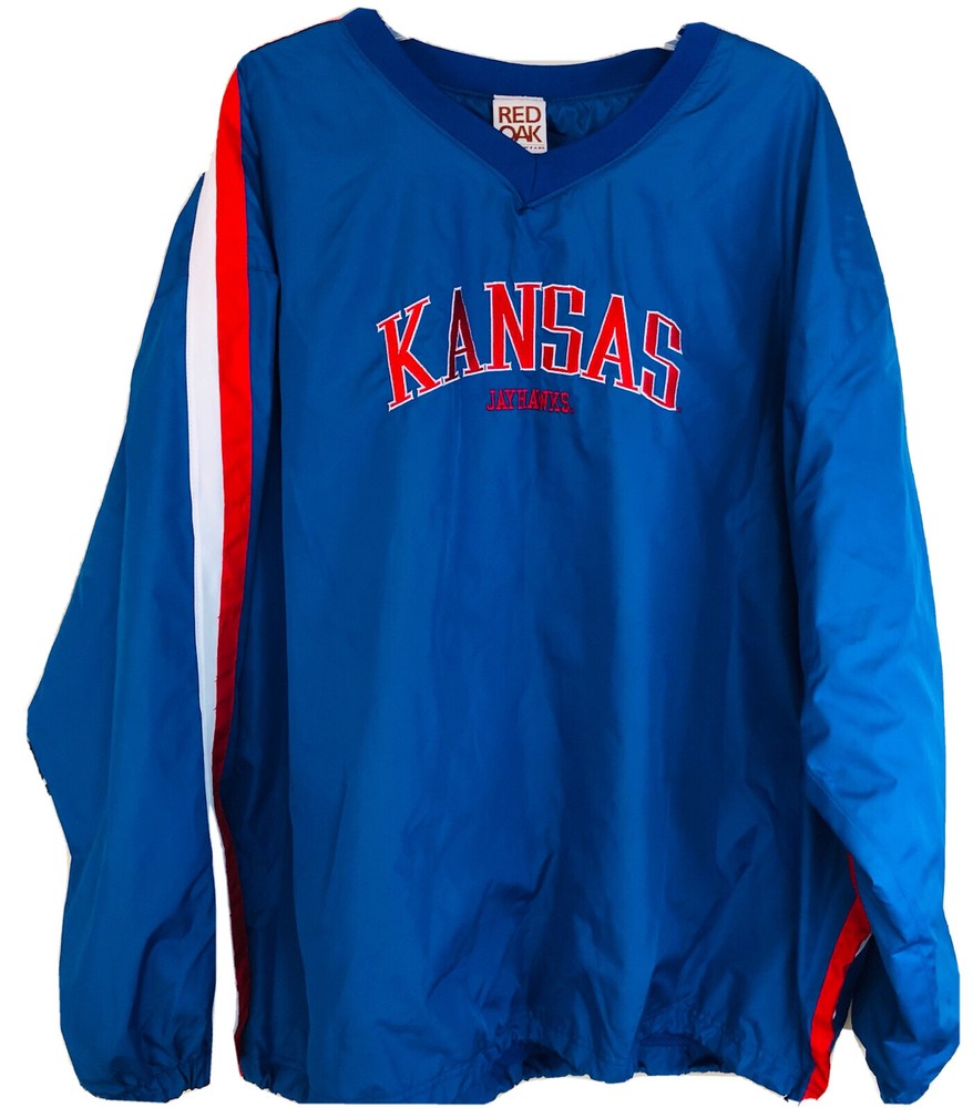 Kansas Jayhawks Pulliver Nylon Jacket  2XL Red Blue Drawstring Bottom Red Oak