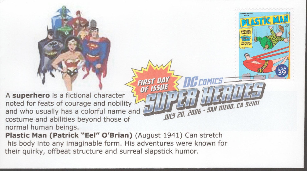 2006 First Day of Issue - DC Comic Heros - Plastic Man - ??? Cachet