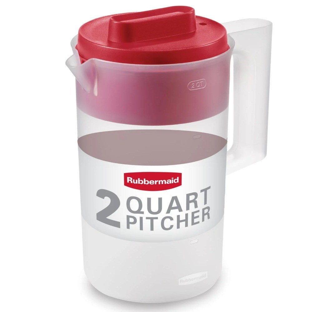 (2 pack) , Pitcher, Plastic Pitcher, Clear/Red, 2 Quart, plastic, 2 quart,