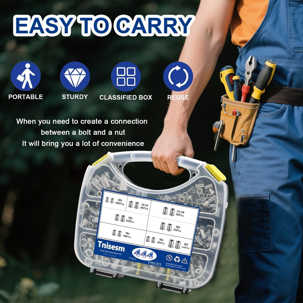 Tnisesm 452Pcs Rivet Nut Tool 7 Size Nutsert Kit