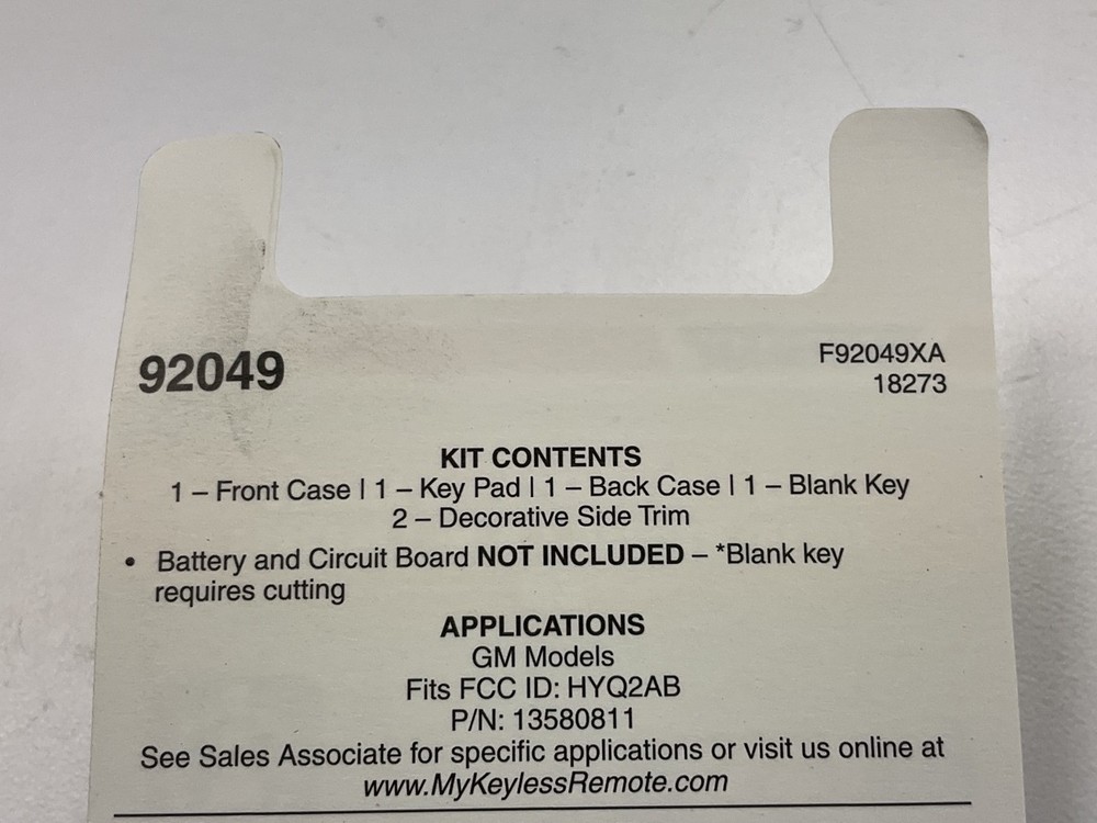 EMPTY COVER ONLY - Dorman 92049 Keyless Entry Remote / Fob