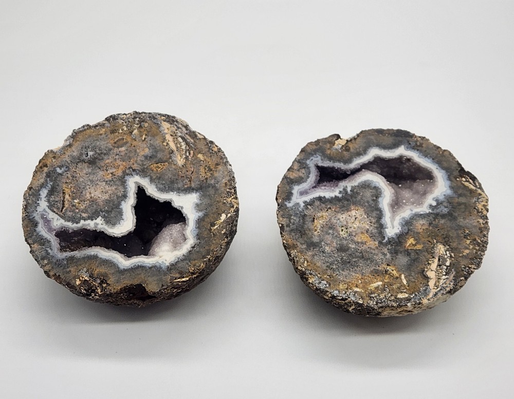 2 Light amethyst with calcite geode ~4" Diameter
