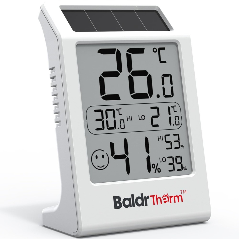 Solar-Powered 3.2'' Digital Thermometer with Max/Min Readings - 1 Support
