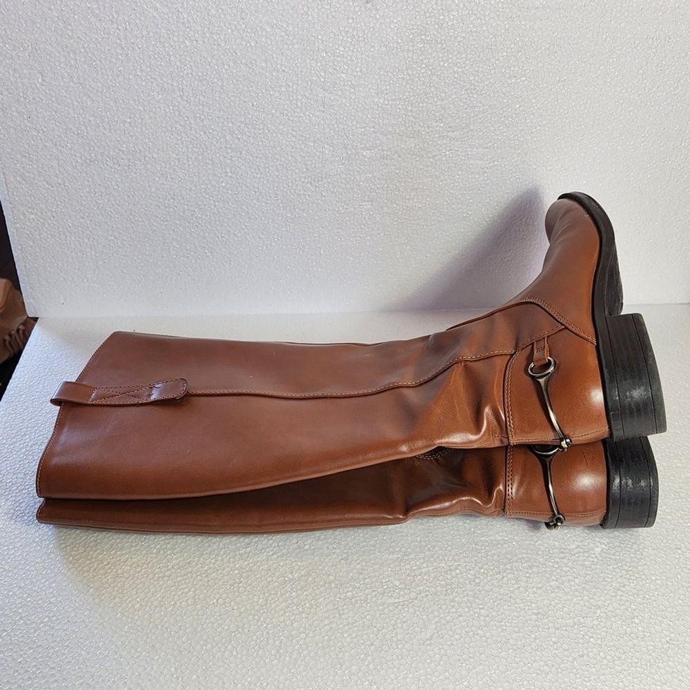 Sam & Libby Perry Tall Cognac Leather Riding Boots with Bit Accent