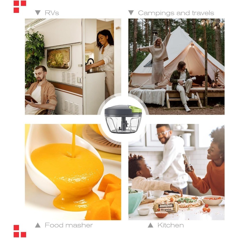 Vegetable Chopper 500ml Portable Hand Pull Cord String