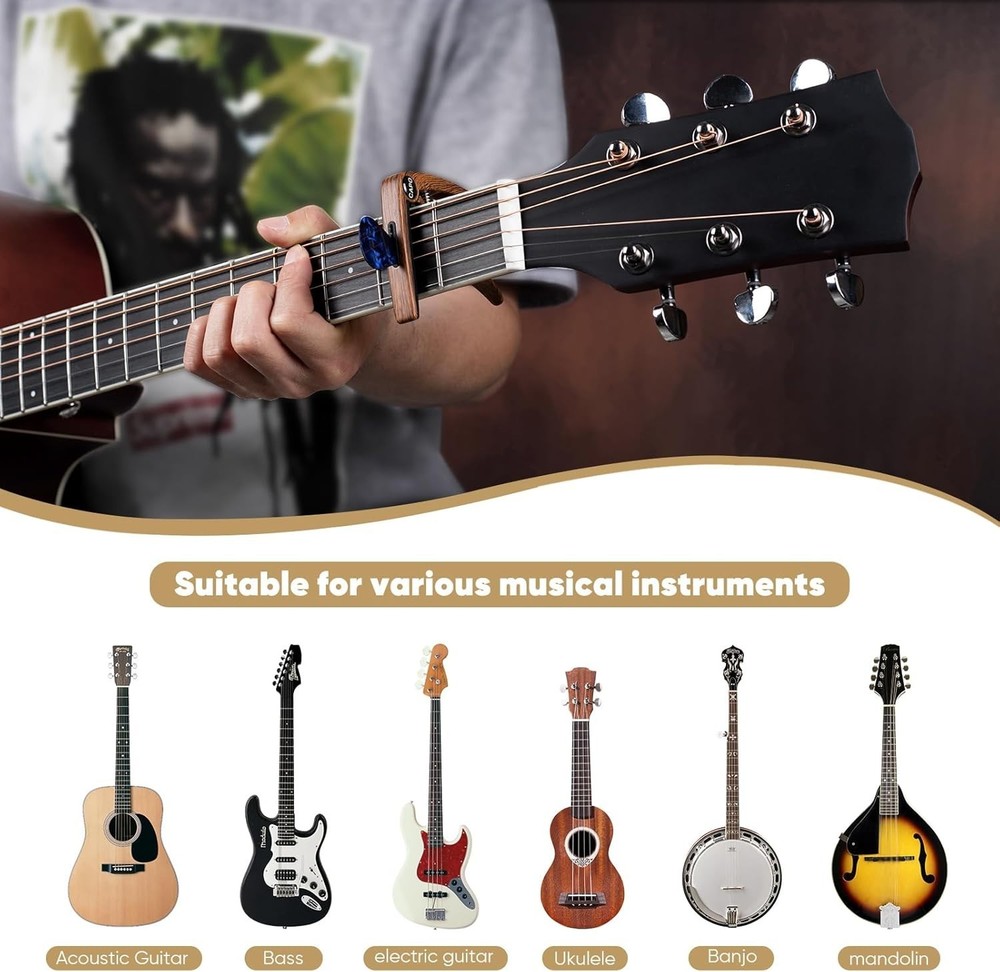 Precision Guitar Capo for 6-String and Multi-Instrument - Includes 4 Picks