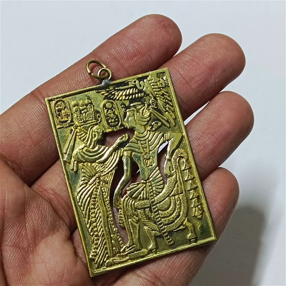 Handcrafted Egypt copper pendant with pharaoh relief ancient hieroglyphic style