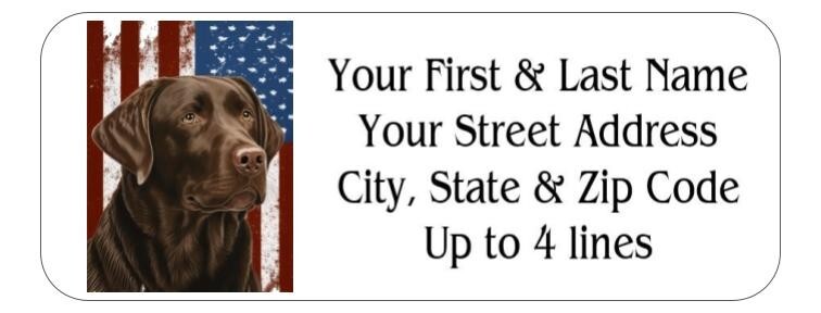 150 Chocolate Lab American Flag Mailing Return Address Labels Personalized