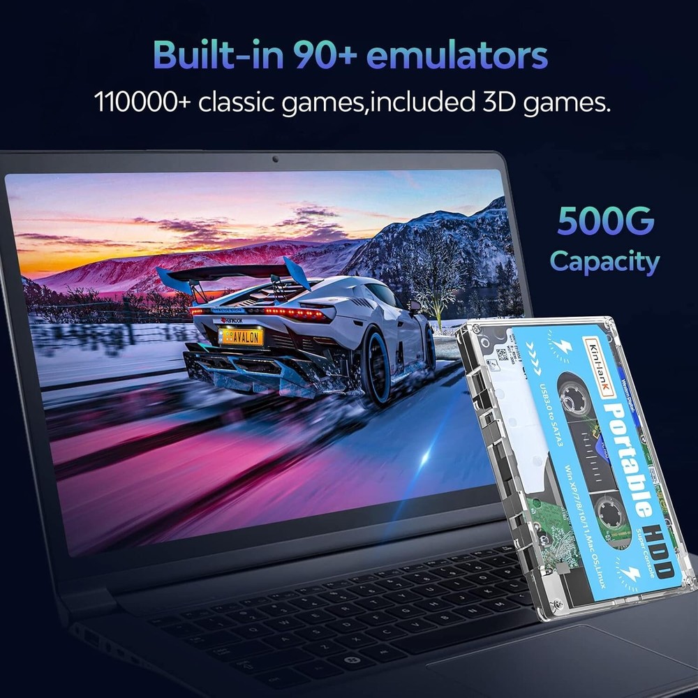 Compact 500GB External Hard Drive with 110,000+ Pre-Installed Games & Emulators=