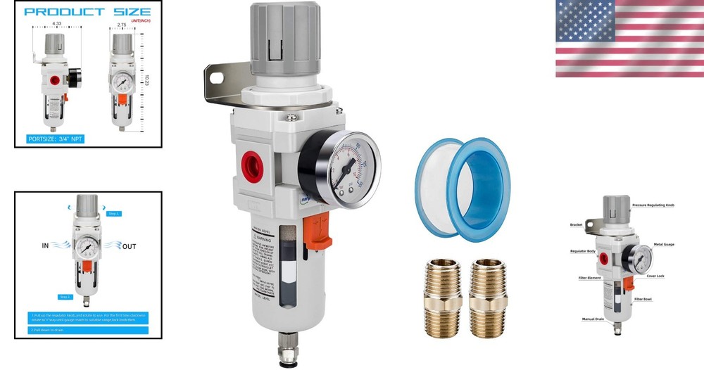 3/4" NPT Air Filter Regulator Combo 5 Micron Brass Element