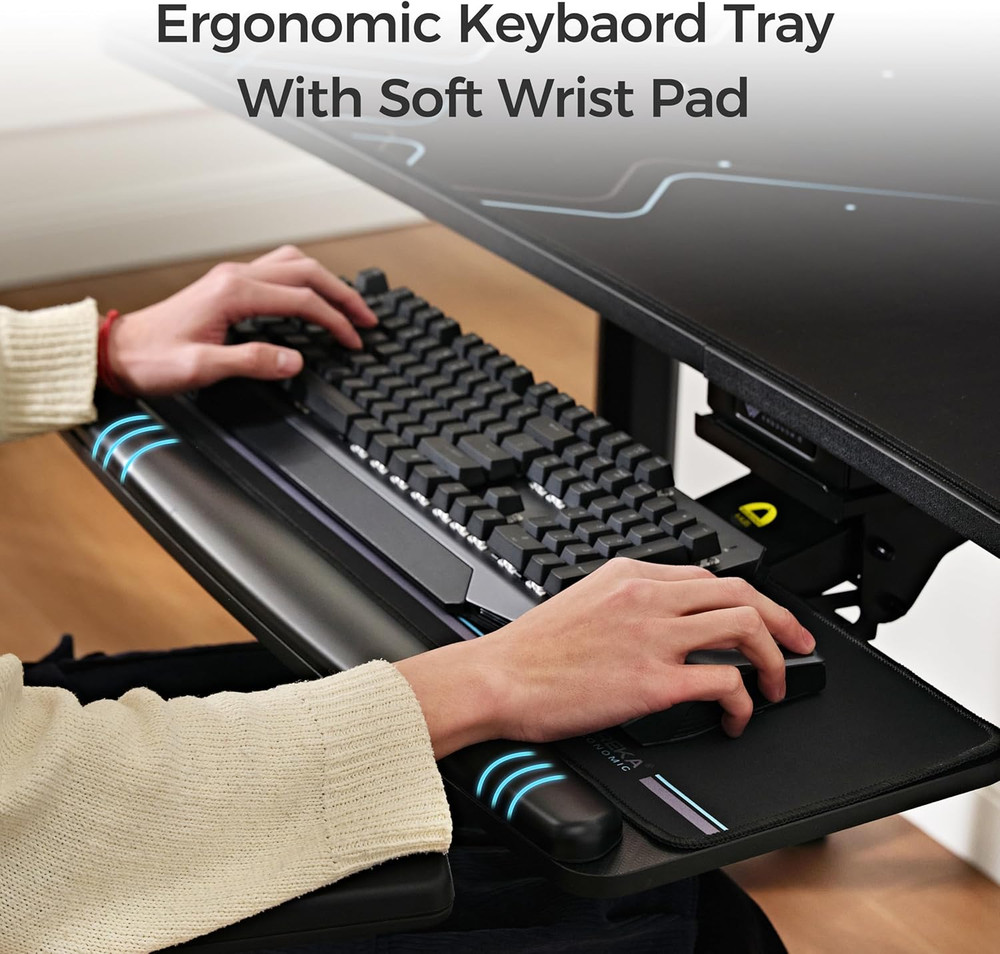 Keyboard Tray Height Adjustable, Swivel Tilt Computer Keyboard Drawer under Desk